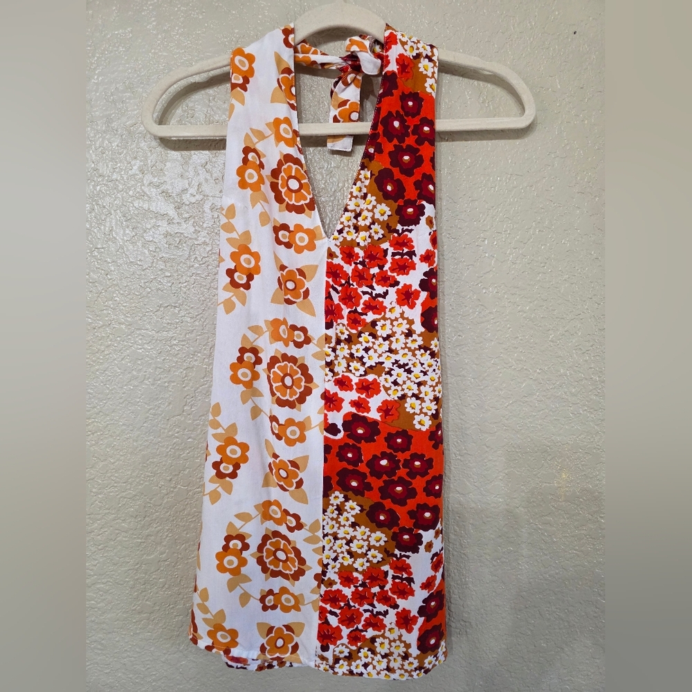 Her Pony The Label Vintage-Inspired Retro Floral Patchwork Mini Halter Dress